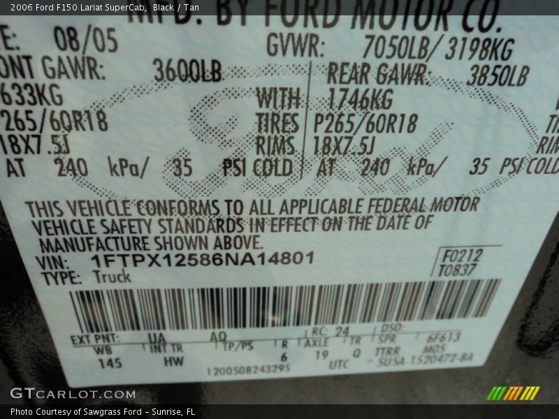 2006 F150 Lariat SuperCab Black Color Code UA