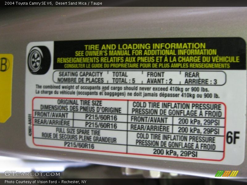 Desert Sand Mica / Taupe 2004 Toyota Camry SE V6