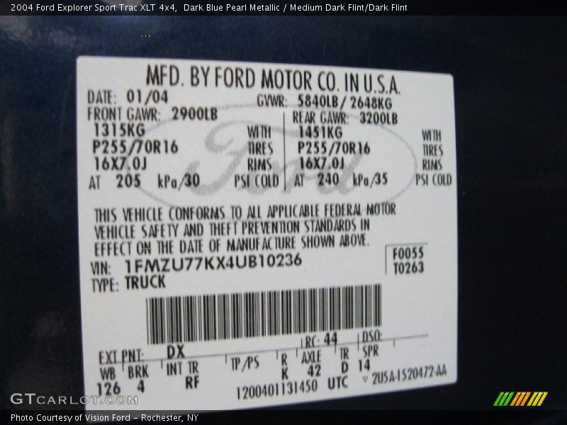 Dark Blue Pearl Metallic / Medium Dark Flint/Dark Flint 2004 Ford Explorer Sport Trac XLT 4x4