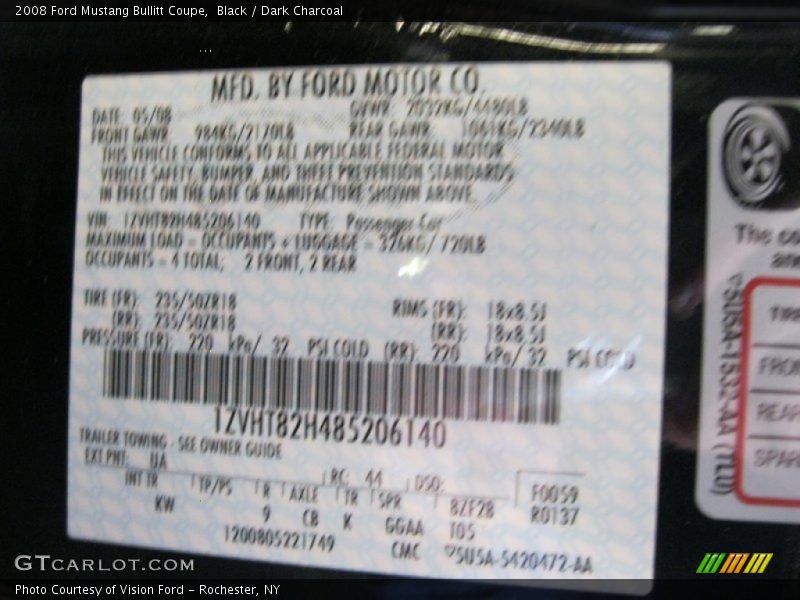 2008 Mustang Bullitt Coupe Black Color Code UA