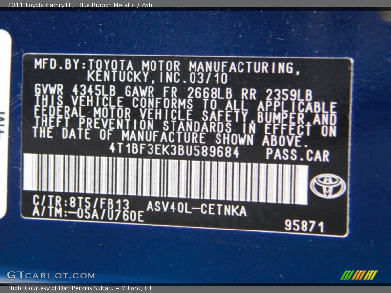 Blue Ribbon Metallic / Ash 2011 Toyota Camry LE