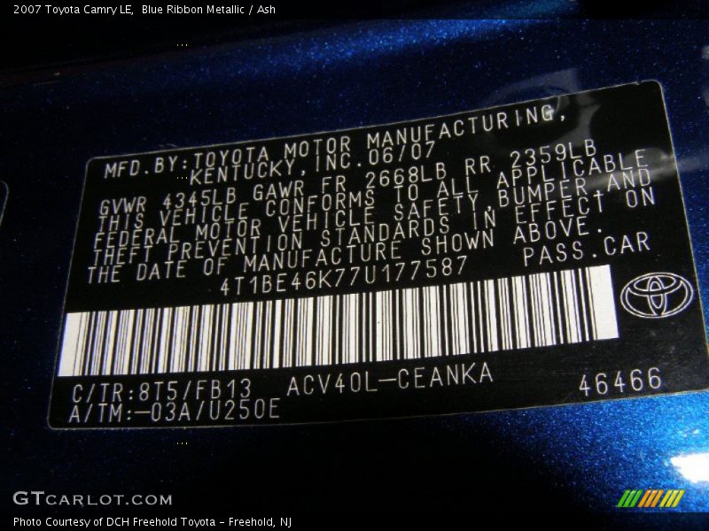 Blue Ribbon Metallic / Ash 2007 Toyota Camry LE