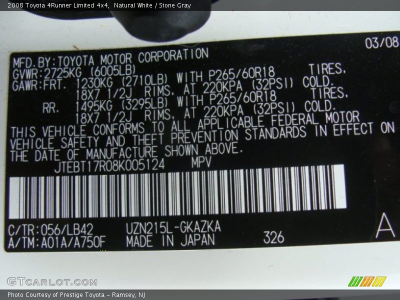 Natural White / Stone Gray 2008 Toyota 4Runner Limited 4x4