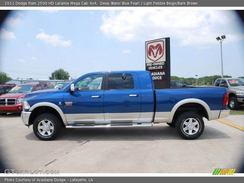 Deep Water Blue Pearl / Light Pebble Beige/Bark Brown 2011 Dodge Ram 2500 HD Laramie Mega Cab 4x4