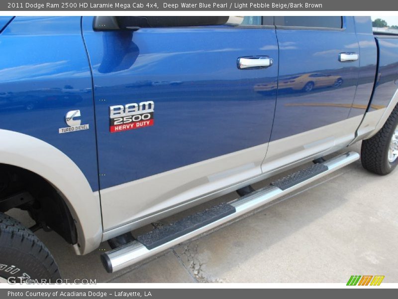Deep Water Blue Pearl / Light Pebble Beige/Bark Brown 2011 Dodge Ram 2500 HD Laramie Mega Cab 4x4