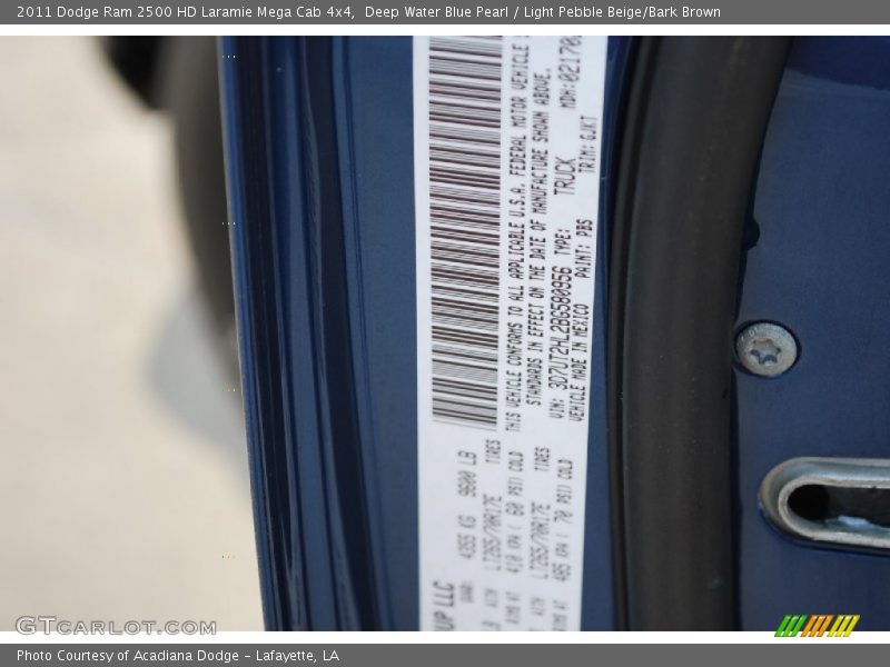 Deep Water Blue Pearl / Light Pebble Beige/Bark Brown 2011 Dodge Ram 2500 HD Laramie Mega Cab 4x4