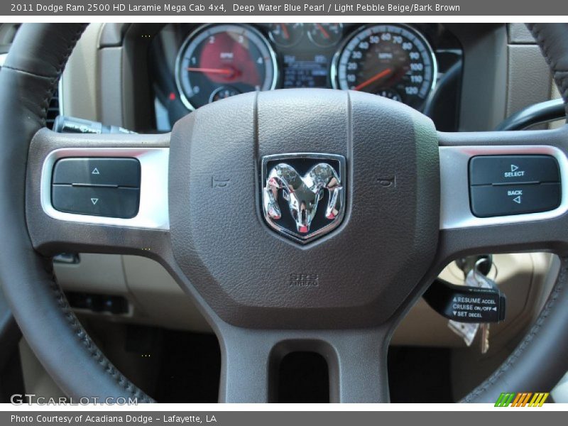 Deep Water Blue Pearl / Light Pebble Beige/Bark Brown 2011 Dodge Ram 2500 HD Laramie Mega Cab 4x4