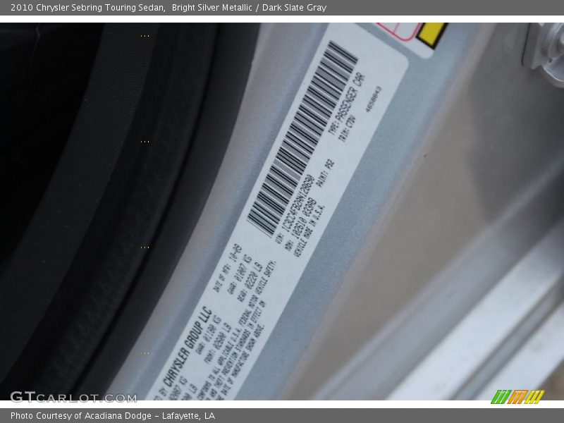 Bright Silver Metallic / Dark Slate Gray 2010 Chrysler Sebring Touring Sedan