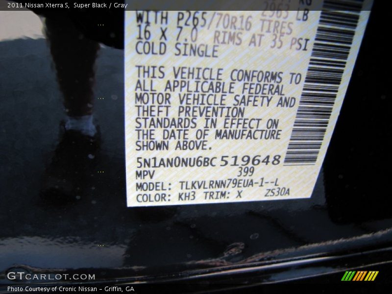 2011 Xterra S Super Black Color Code KH3