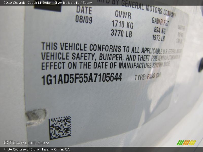 Silver Ice Metallic / Ebony 2010 Chevrolet Cobalt LT Sedan