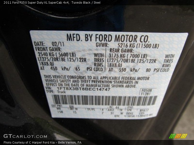 2011 F350 Super Duty XL SuperCab 4x4 Tuxedo Black Color Code UH