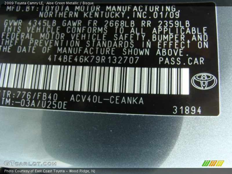 Aloe Green Metallic / Bisque 2009 Toyota Camry LE