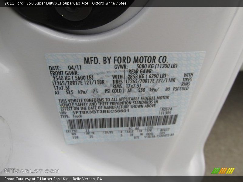 2011 F350 Super Duty XLT SuperCab 4x4 Oxford White Color Code Z1