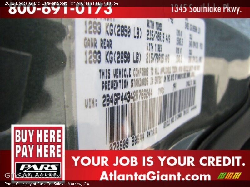 Onyx Green Pearl / Taupe 2002 Dodge Grand Caravan Sport