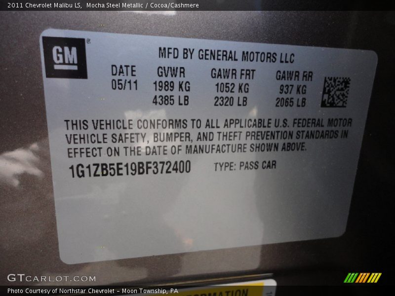 Mocha Steel Metallic / Cocoa/Cashmere 2011 Chevrolet Malibu LS