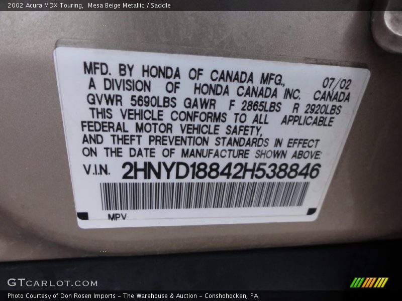 Mesa Beige Metallic / Saddle 2002 Acura MDX Touring