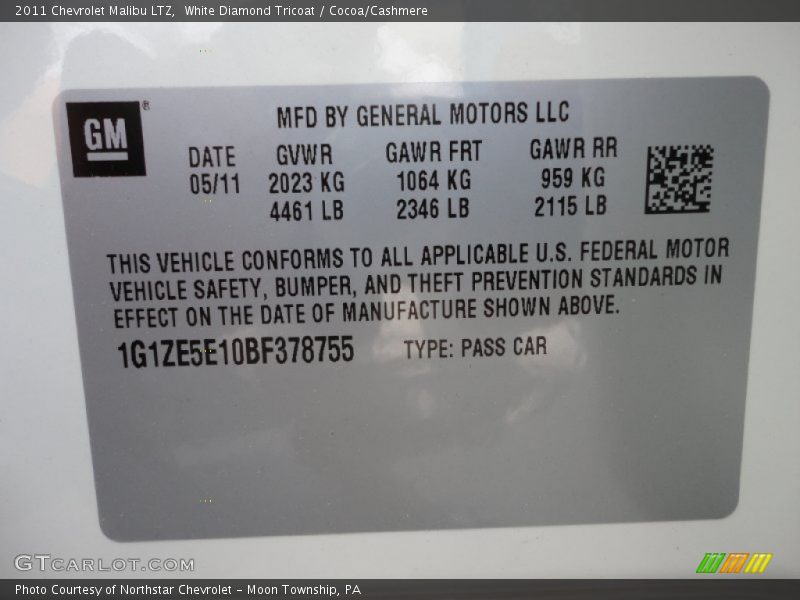 White Diamond Tricoat / Cocoa/Cashmere 2011 Chevrolet Malibu LTZ