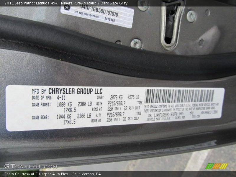 Mineral Gray Metallic / Dark Slate Gray 2011 Jeep Patriot Latitude 4x4