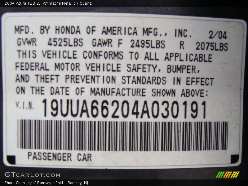 Anthracite Metallic / Quartz 2004 Acura TL 3.2