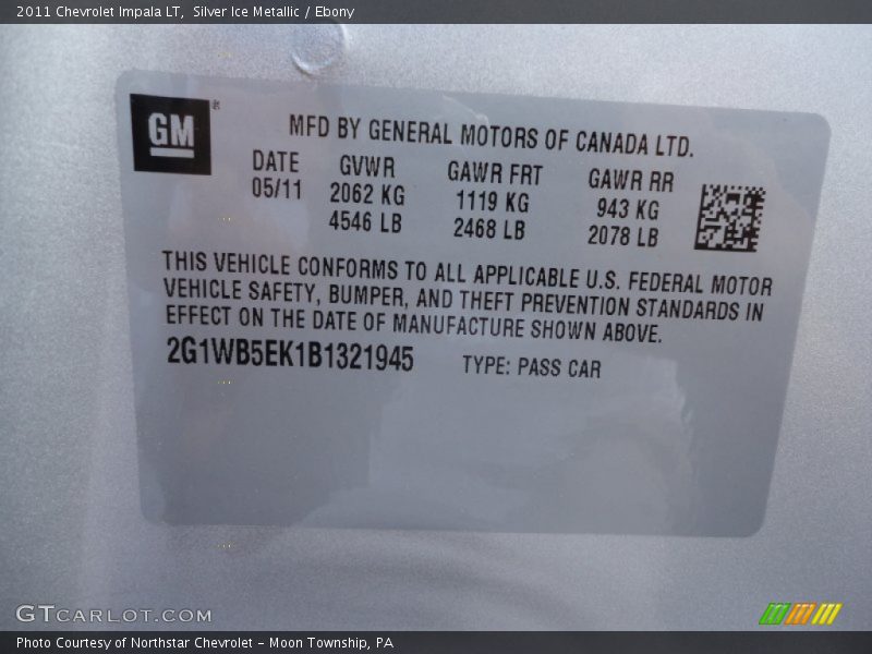 Silver Ice Metallic / Ebony 2011 Chevrolet Impala LT