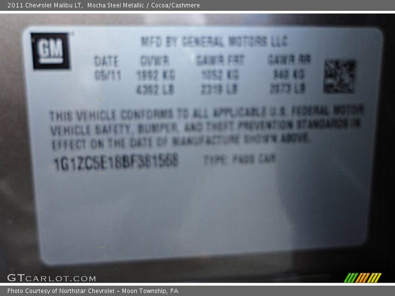 Mocha Steel Metallic / Cocoa/Cashmere 2011 Chevrolet Malibu LT