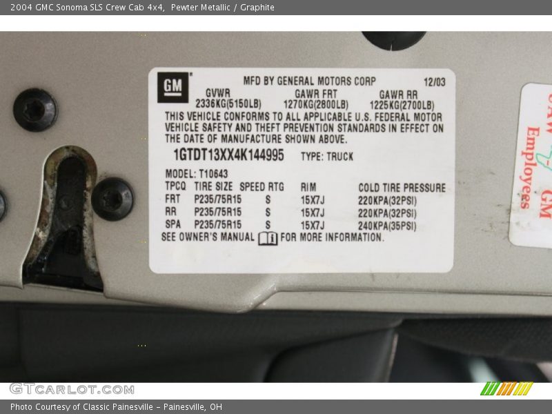 Pewter Metallic / Graphite 2004 GMC Sonoma SLS Crew Cab 4x4