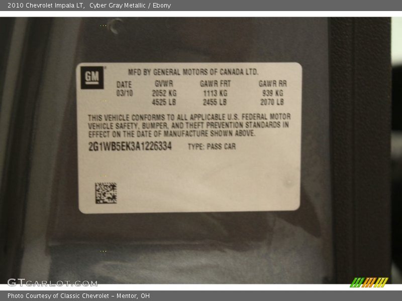 Cyber Gray Metallic / Ebony 2010 Chevrolet Impala LT