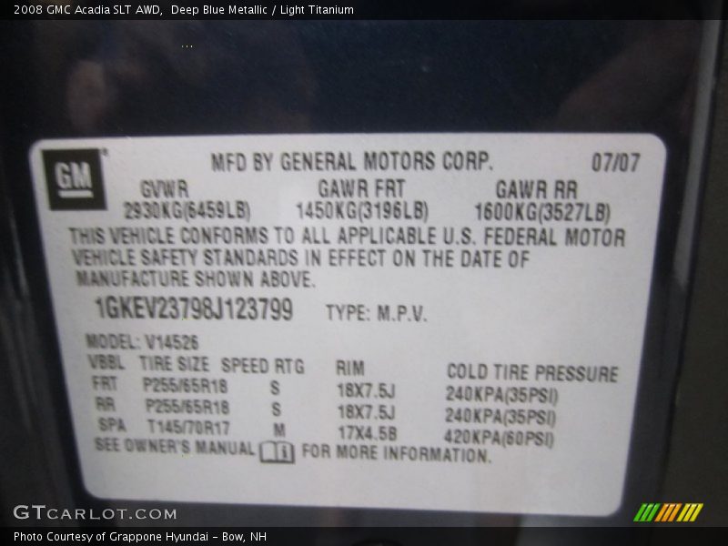 Deep Blue Metallic / Light Titanium 2008 GMC Acadia SLT AWD