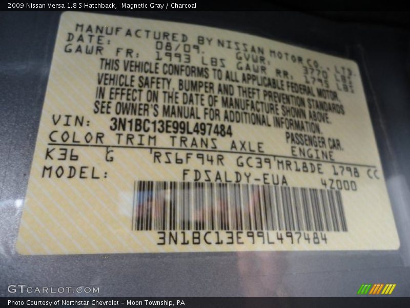 Magnetic Gray / Charcoal 2009 Nissan Versa 1.8 S Hatchback