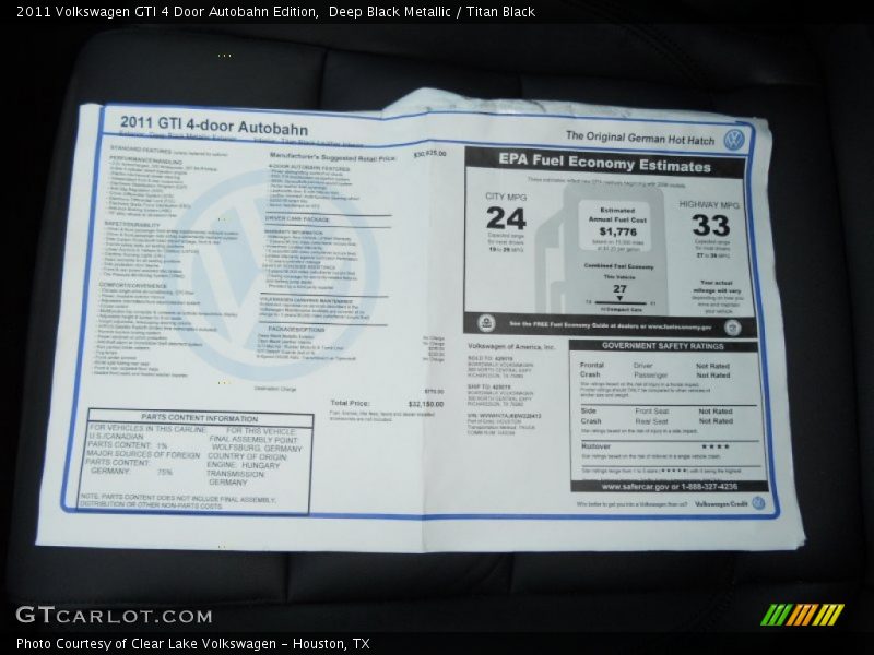  2011 GTI 4 Door Autobahn Edition Window Sticker