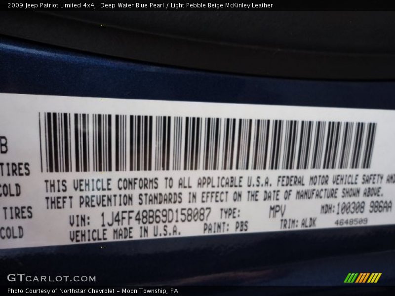 2009 Patriot Limited 4x4 Deep Water Blue Pearl Color Code PBS
