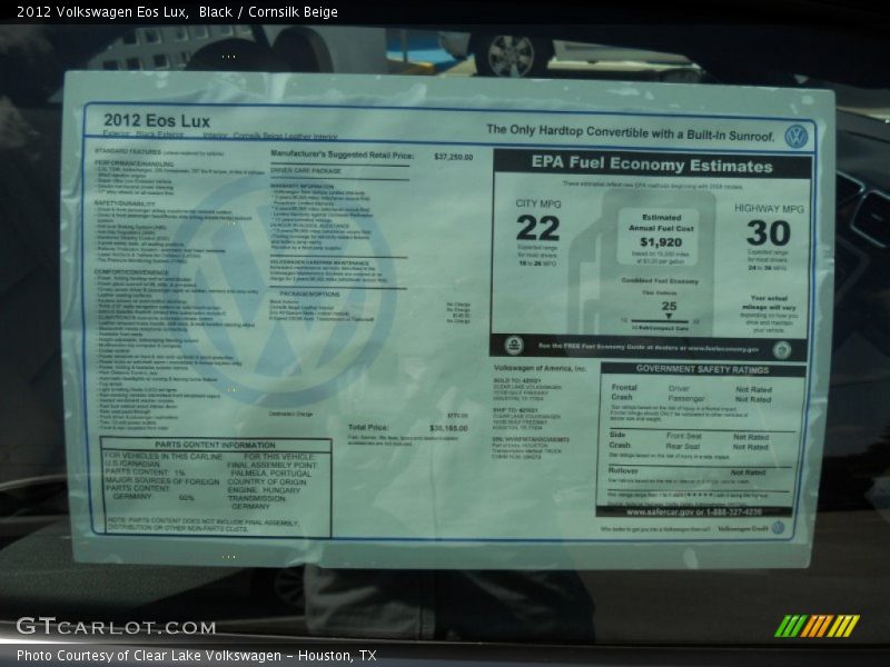  2012 Eos Lux Window Sticker