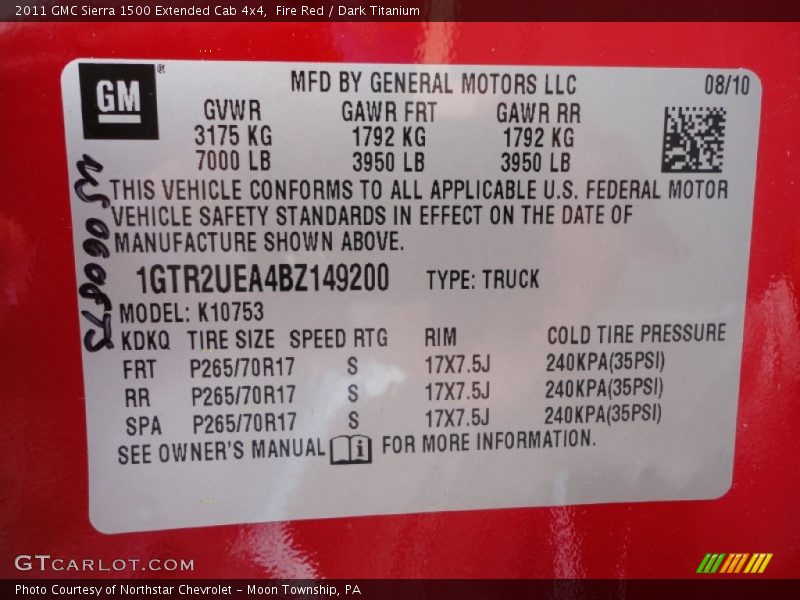 Fire Red / Dark Titanium 2011 GMC Sierra 1500 Extended Cab 4x4