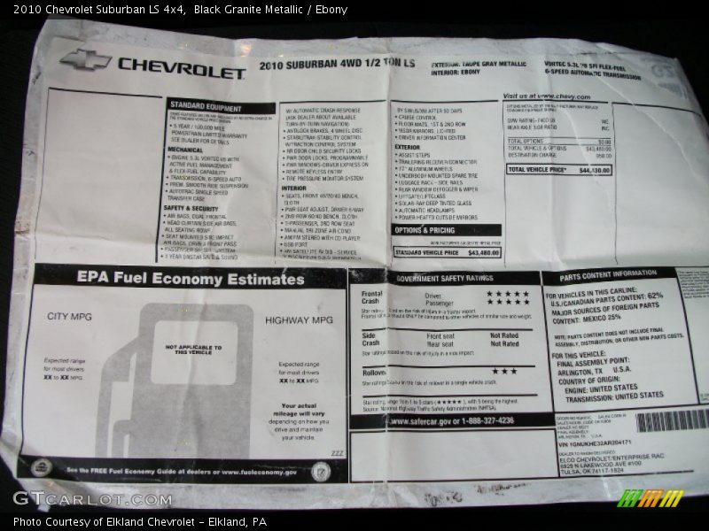  2010 Suburban LS 4x4 Window Sticker