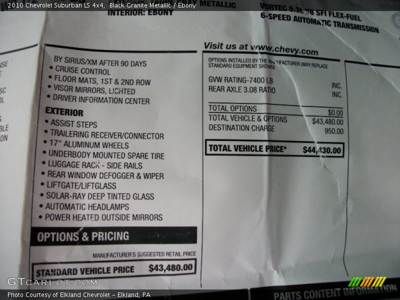  2010 Suburban LS 4x4 Window Sticker