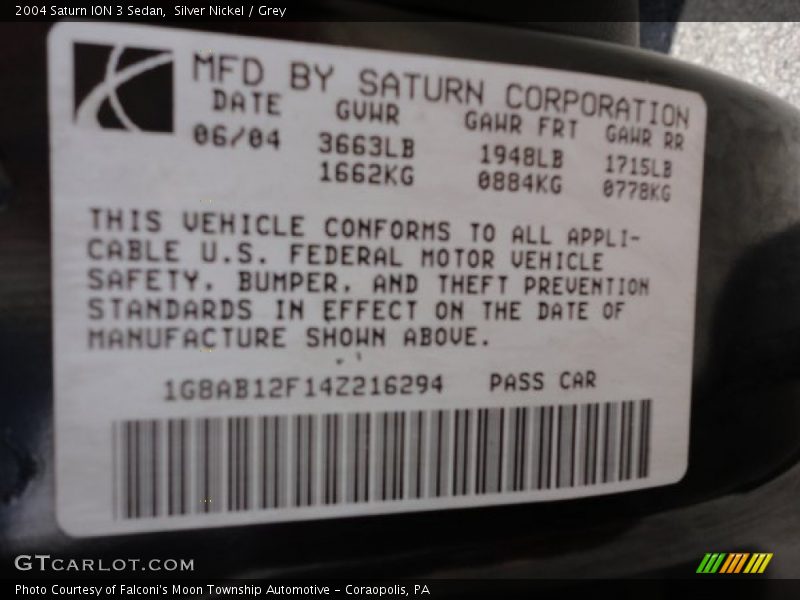 Silver Nickel / Grey 2004 Saturn ION 3 Sedan