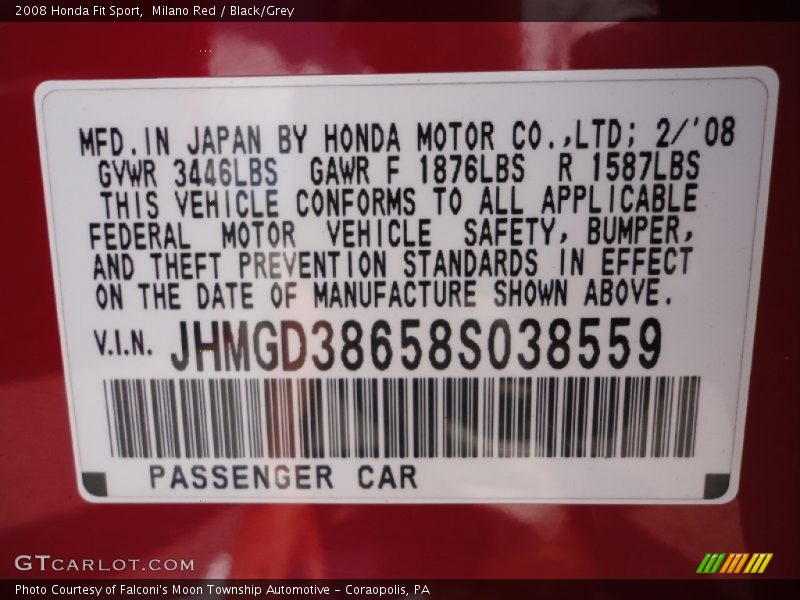 Milano Red / Black/Grey 2008 Honda Fit Sport
