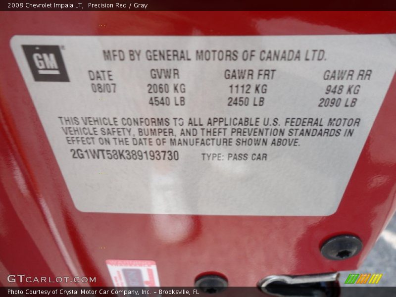 Precision Red / Gray 2008 Chevrolet Impala LT