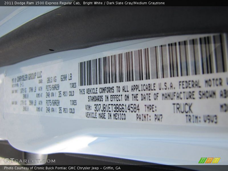 Bright White / Dark Slate Gray/Medium Graystone 2011 Dodge Ram 1500 Express Regular Cab