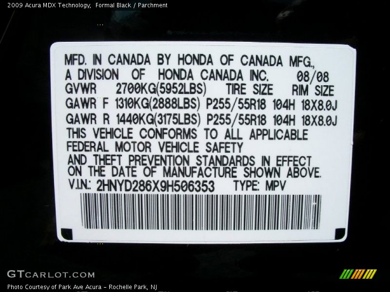 Formal Black / Parchment 2009 Acura MDX Technology