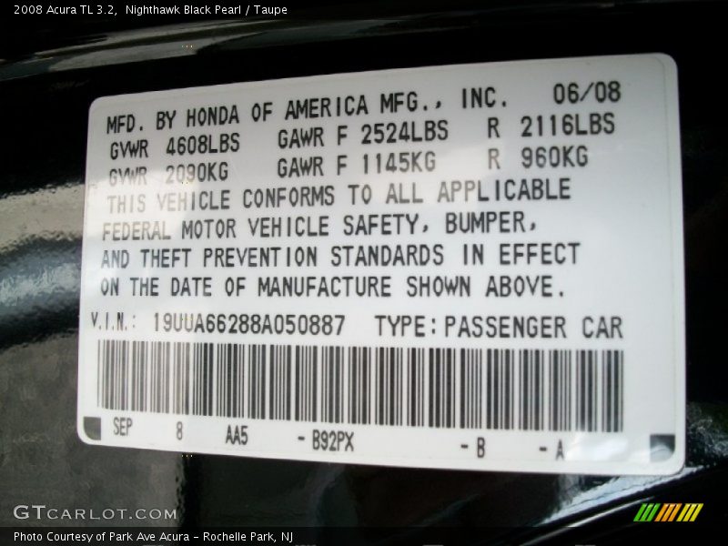 Nighthawk Black Pearl / Taupe 2008 Acura TL 3.2