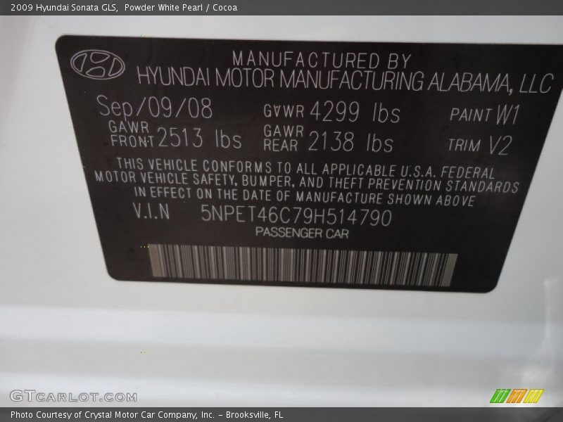 Powder White Pearl / Cocoa 2009 Hyundai Sonata GLS