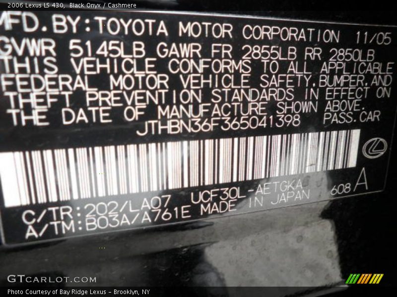 Black Onyx / Cashmere 2006 Lexus LS 430