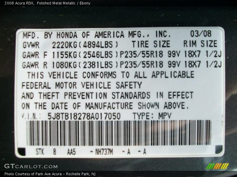 Polished Metal Metallic / Ebony 2008 Acura RDX