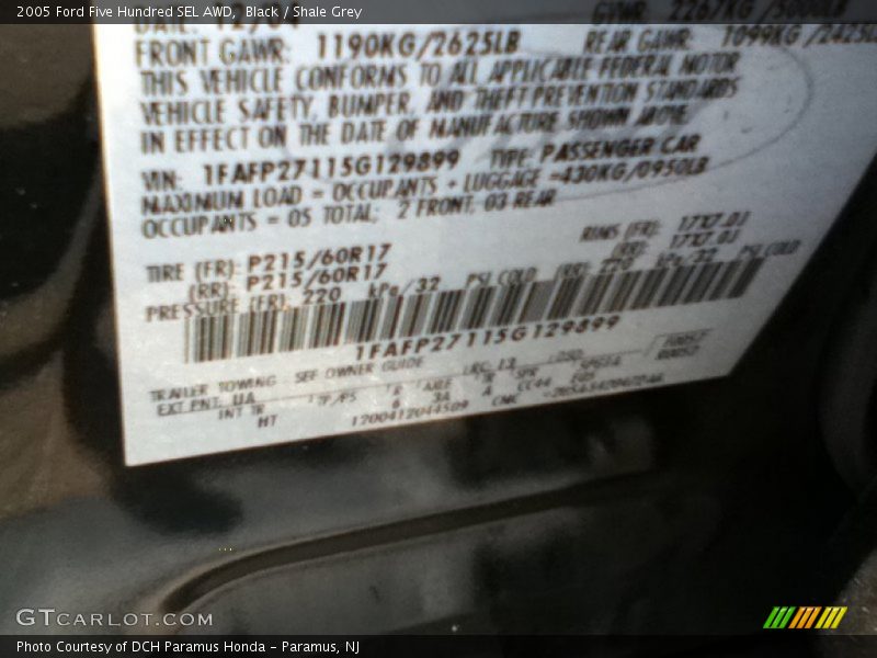 Black / Shale Grey 2005 Ford Five Hundred SEL AWD