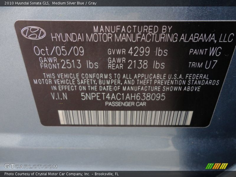 Medium Silver Blue / Gray 2010 Hyundai Sonata GLS