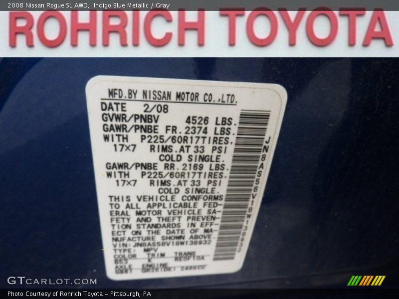 Indigo Blue Metallic / Gray 2008 Nissan Rogue SL AWD