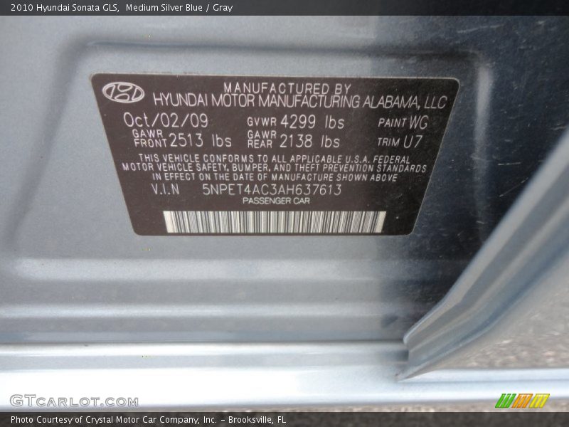 Medium Silver Blue / Gray 2010 Hyundai Sonata GLS