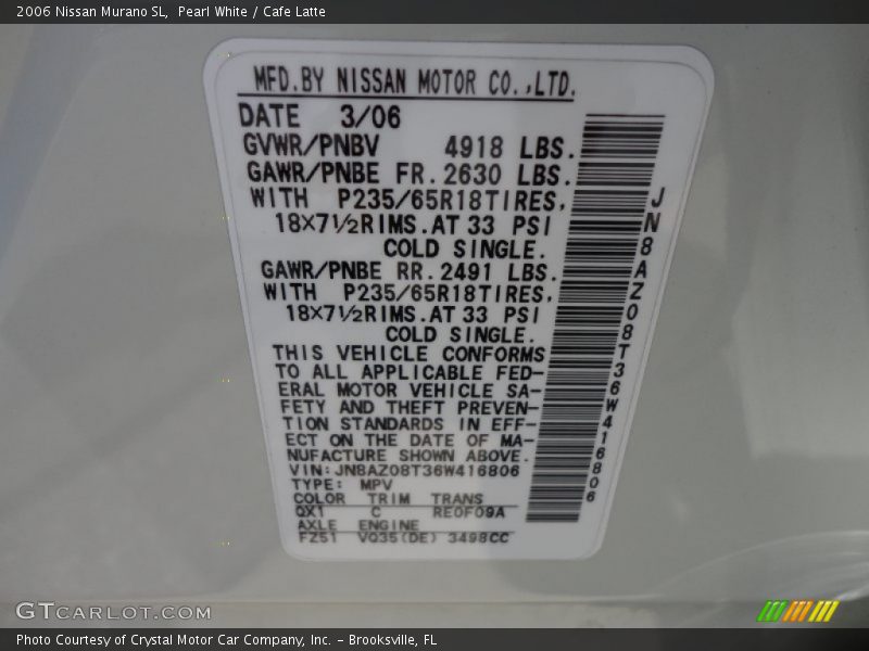 Pearl White / Cafe Latte 2006 Nissan Murano SL