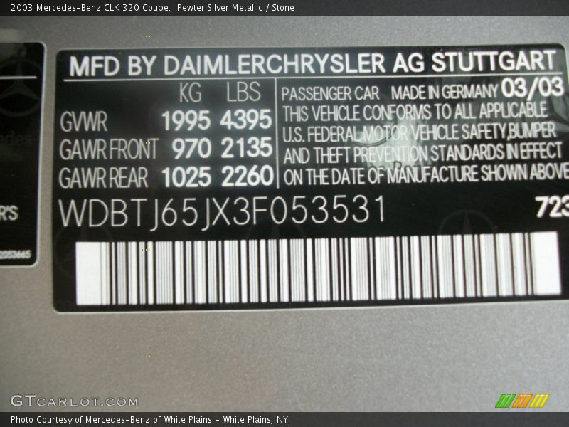 Pewter Silver Metallic / Stone 2003 Mercedes-Benz CLK 320 Coupe